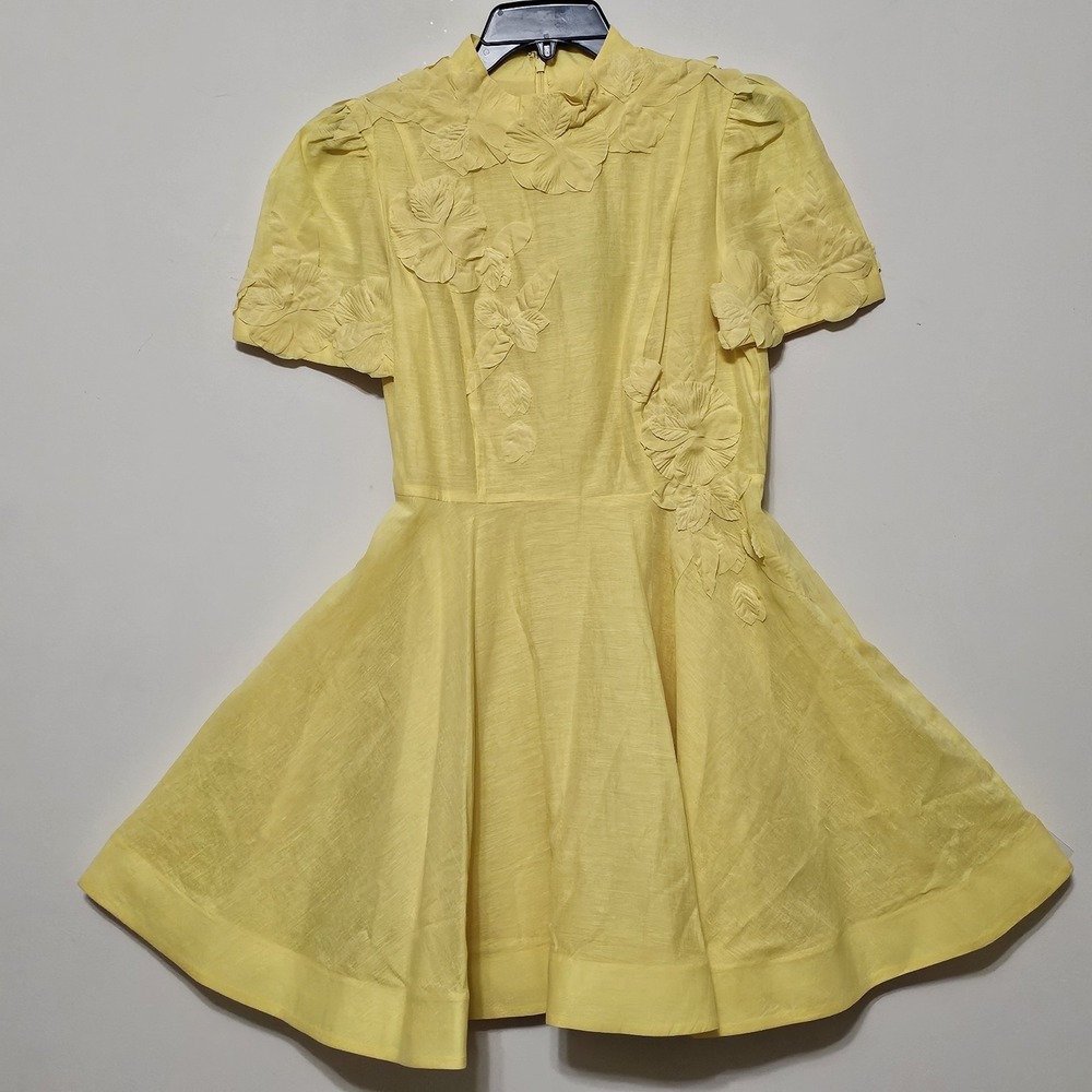 ANTONIO MELANI Yellow Floral-Appliqué Midi Dress